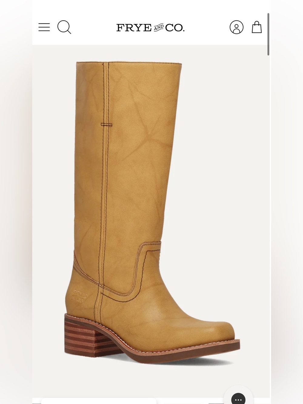 FRYE Tall Leather Heeled Boot in Tan Miranda boot
